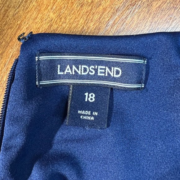 Lands End Dress 18 Blue Sheath‎ Floral Ponte Knit Stretch Pockets Sleeveless - Picture 9 of 12